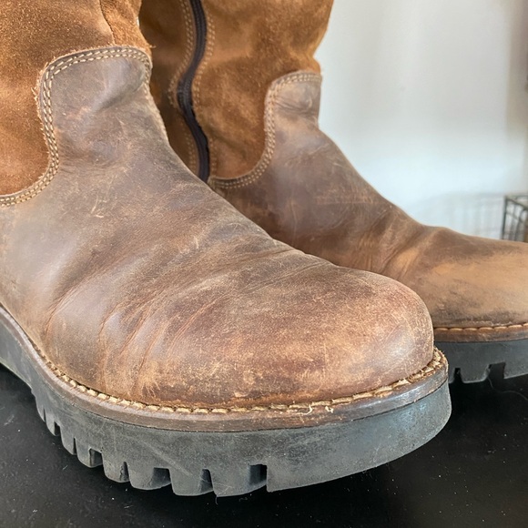 Womens Brown Leather and Wool Platform Boots - Picture 12 of 16